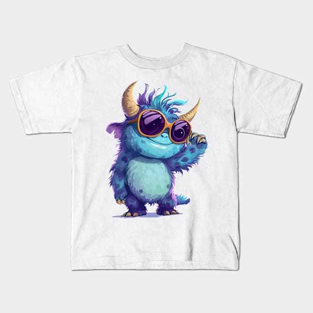 Cute Fluffy Monster Kids T-Shirt by Obotan Mmienu